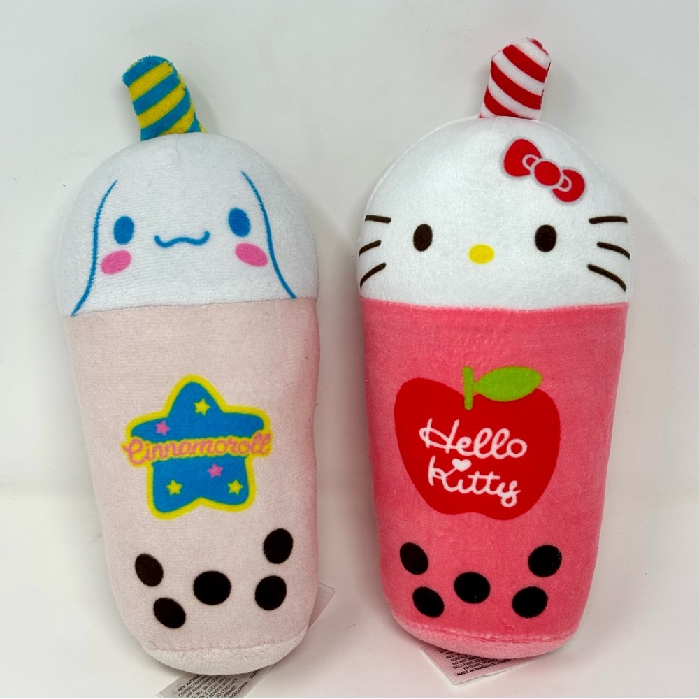 Sanrio Cinnamaroll & Hello Kitty Pink Boba Plush Stuffed Toys 7.5" Fiesta Kawaii